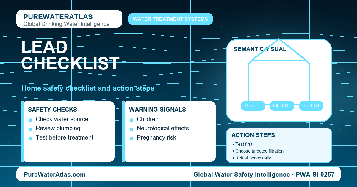 Lead home safety checklist infographic showing water testing