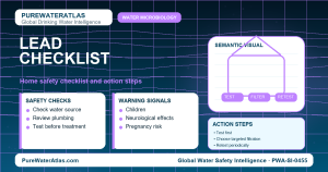 Lead home safety checklist infographic showing water testing