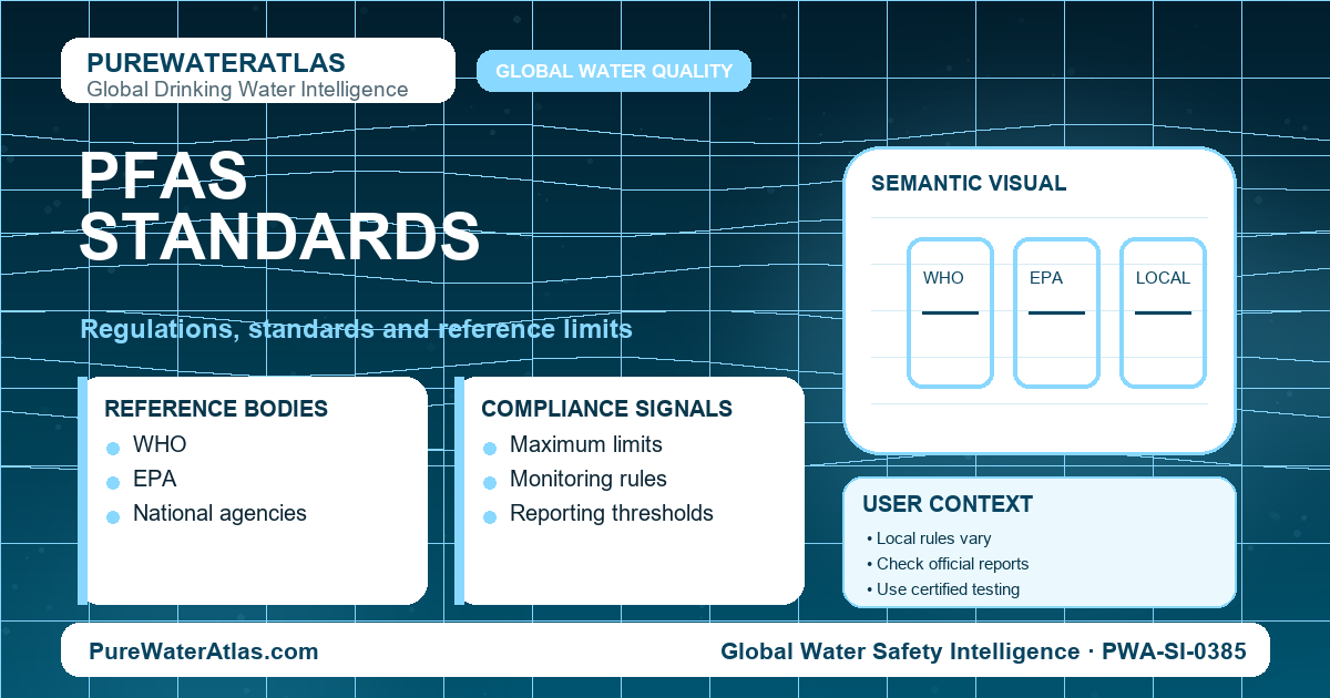 PFAS standards infographic showing reference limits