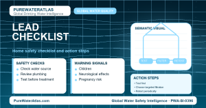 Lead home safety checklist infographic showing water testing