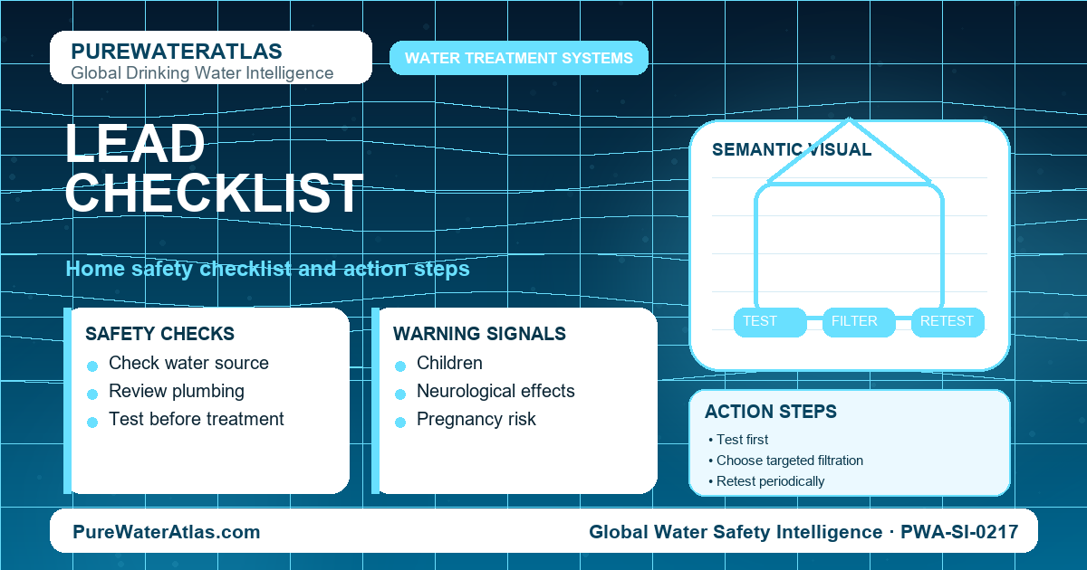 Lead home safety checklist infographic showing water testing