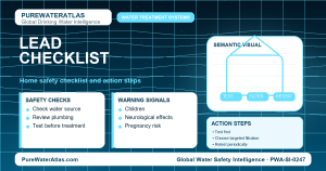 Lead home safety checklist infographic showing water testing