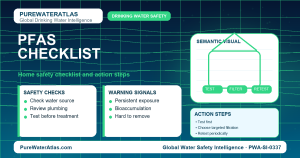 PFAS home safety checklist infographic showing water testing