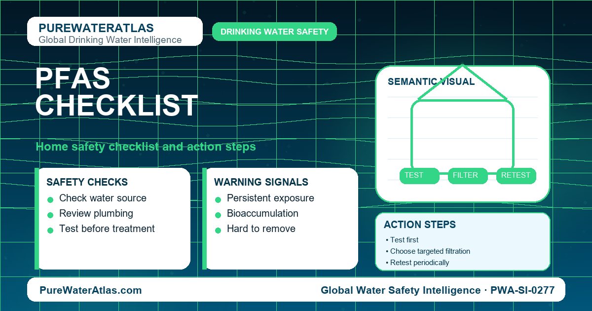 PFAS home safety checklist infographic showing water testing