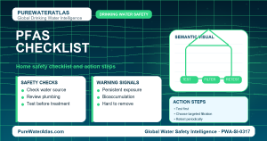 PFAS home safety checklist infographic showing water testing