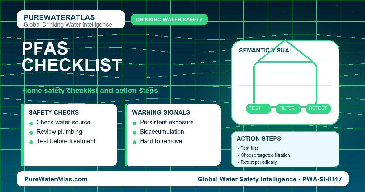 PFAS home safety checklist infographic showing water testing