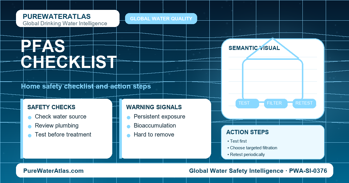 PFAS home safety checklist infographic showing water testing