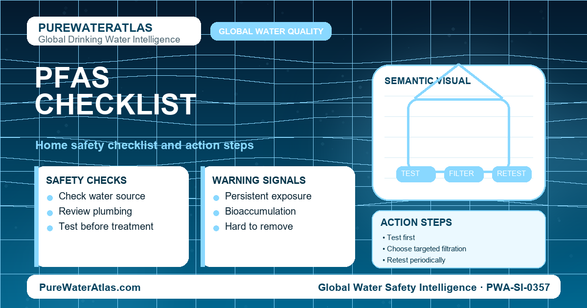 PFAS home safety checklist infographic showing water testing