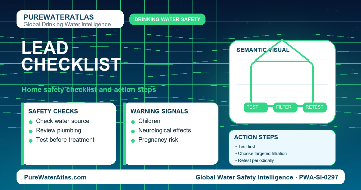 Lead home safety checklist infographic showing water testing