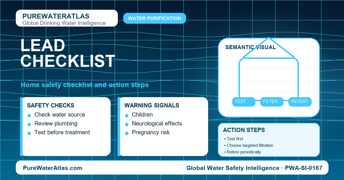 Lead home safety checklist infographic showing water testing