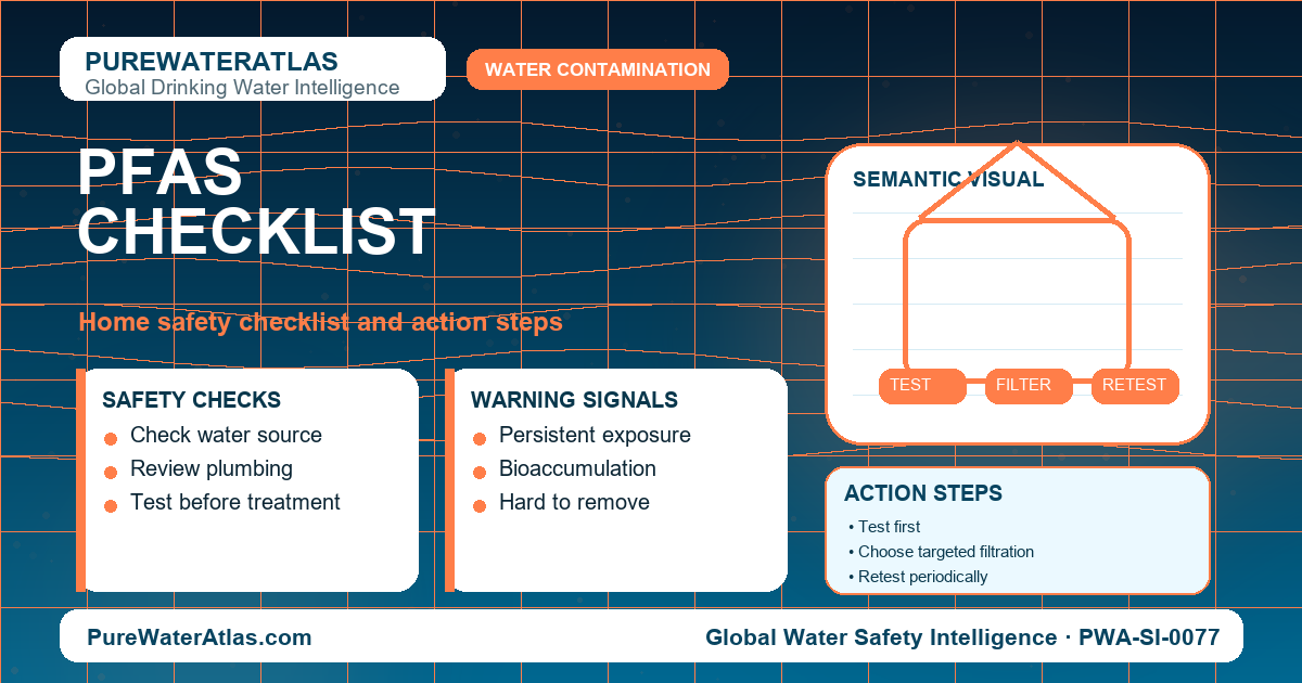 PFAS home safety checklist infographic showing water testing