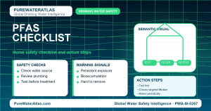 PFAS home safety checklist infographic showing water testing