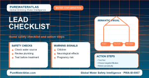 Lead home safety checklist infographic showing water testing