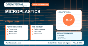 Microplastics drinking water guide infographic showing key risks