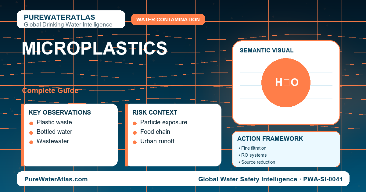 Microplastics drinking water guide infographic showing key risks