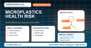 Microplastics health risk infographic showing exposure pathways