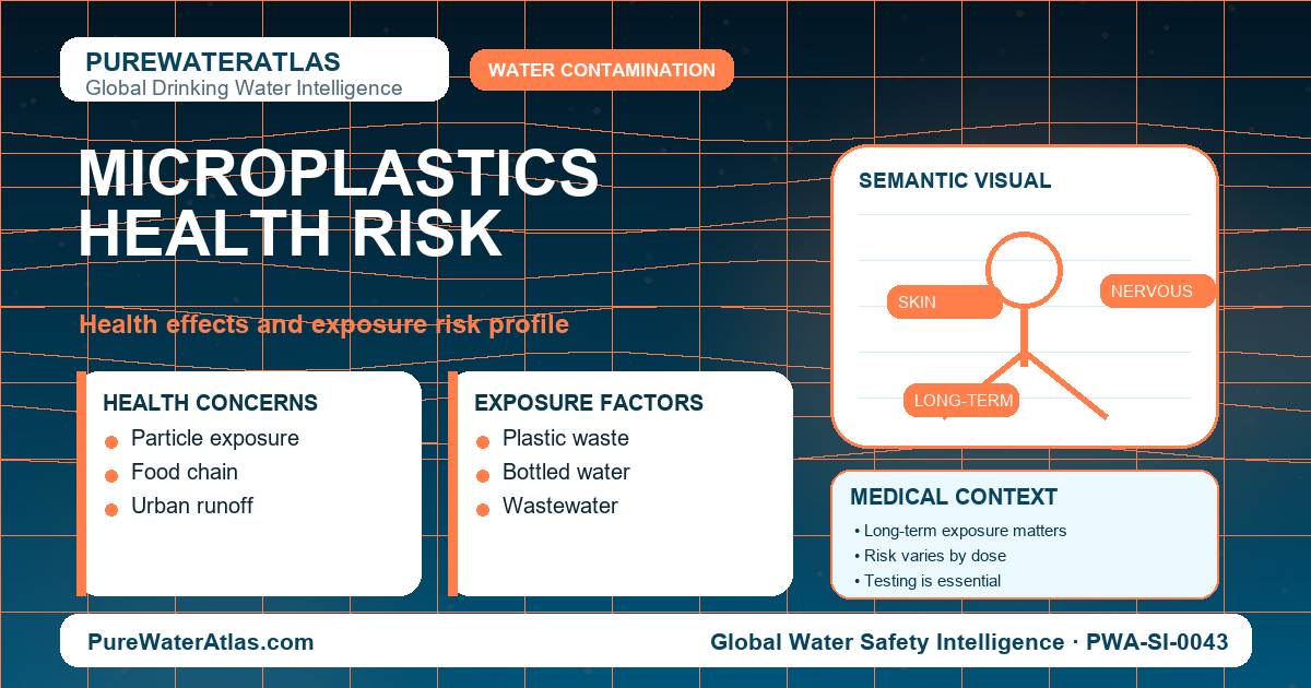 Microplastics health risk infographic showing exposure pathways