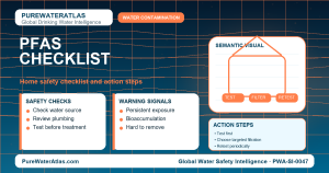 PFAS home safety checklist infographic showing water testing