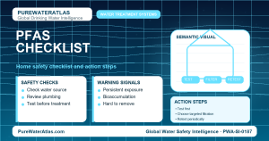 PFAS home safety checklist infographic showing water testing