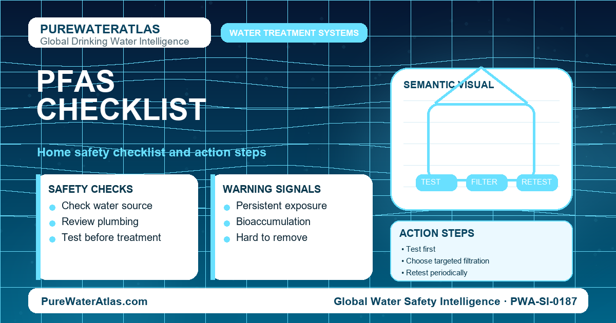 PFAS home safety checklist infographic showing water testing