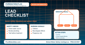 Lead home safety checklist infographic showing water testing