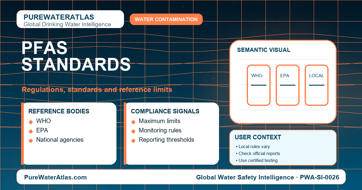 PFAS standards infographic showing reference limits