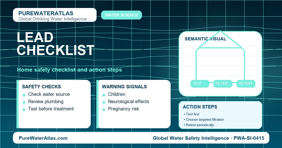 Lead home safety checklist infographic showing water testing