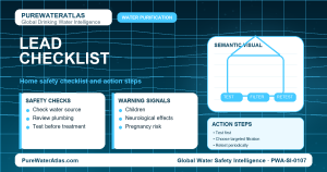 Lead home safety checklist infographic showing water testing