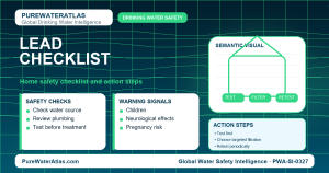 Lead home safety checklist infographic showing water testing