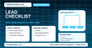 Lead home safety checklist infographic showing water testing