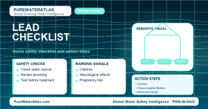Lead home safety checklist infographic showing water testing