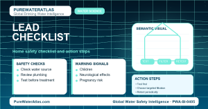 Lead home safety checklist infographic showing water testing