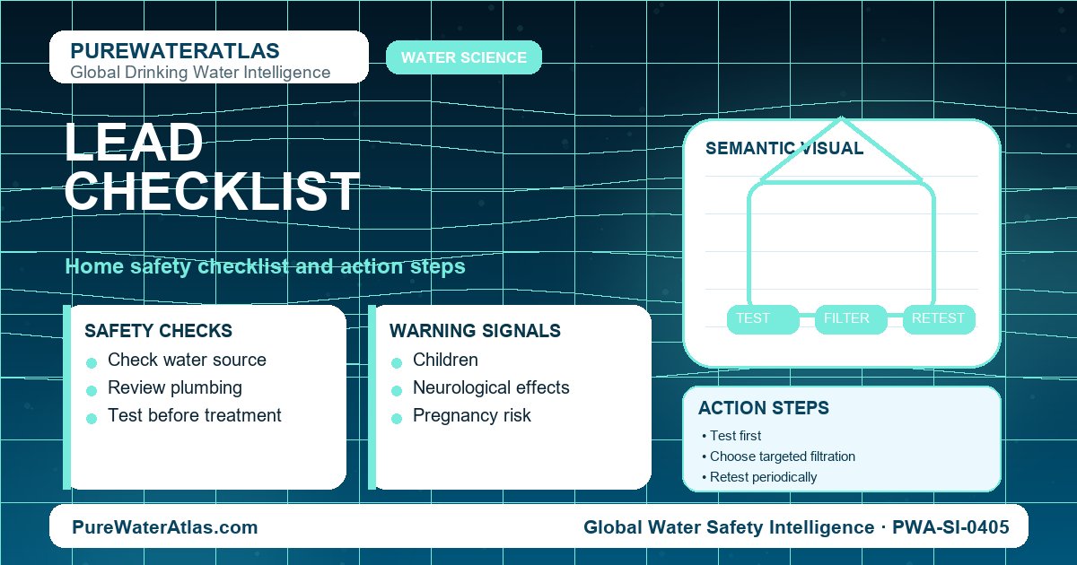 Lead home safety checklist infographic showing water testing