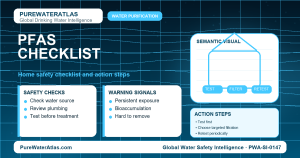 PFAS home safety checklist infographic showing water testing