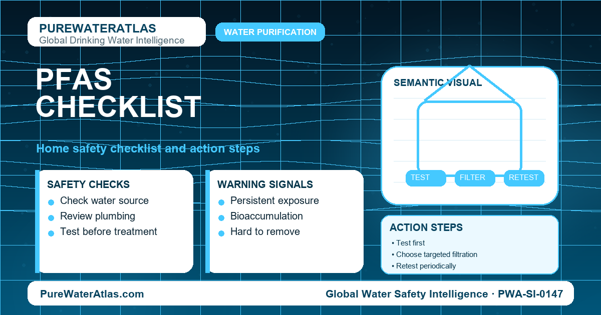 PFAS home safety checklist infographic showing water testing