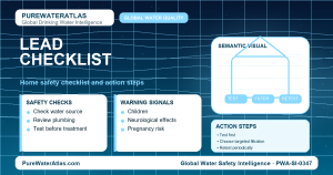 Lead home safety checklist infographic showing water testing