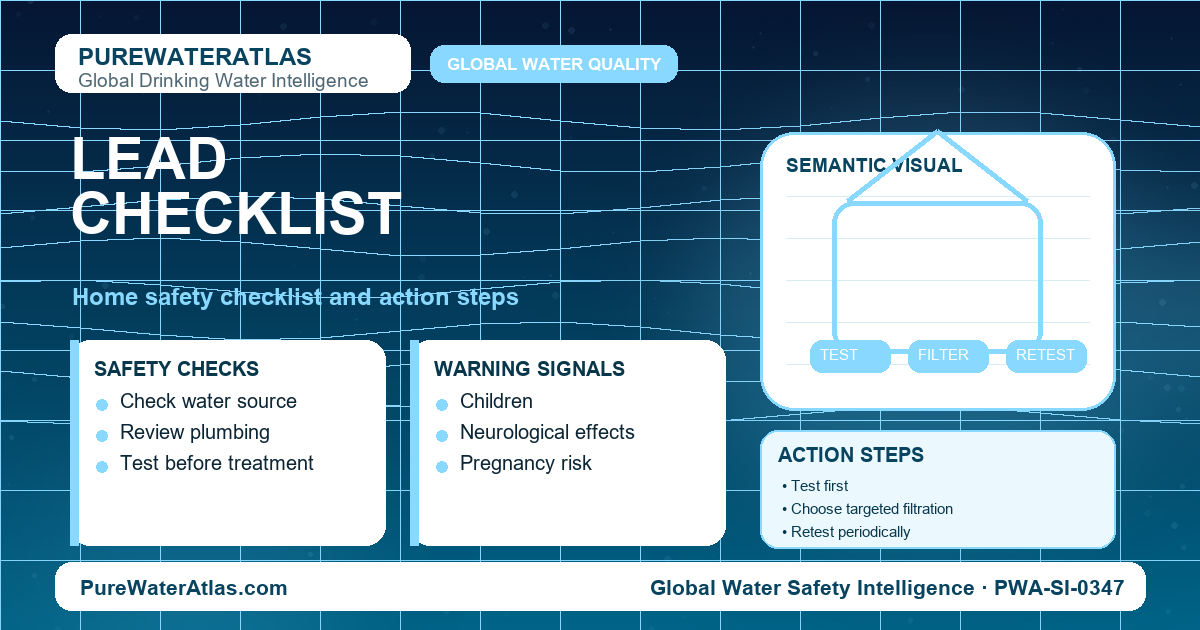 Lead home safety checklist infographic showing water testing