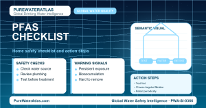 PFAS home safety checklist infographic showing water testing