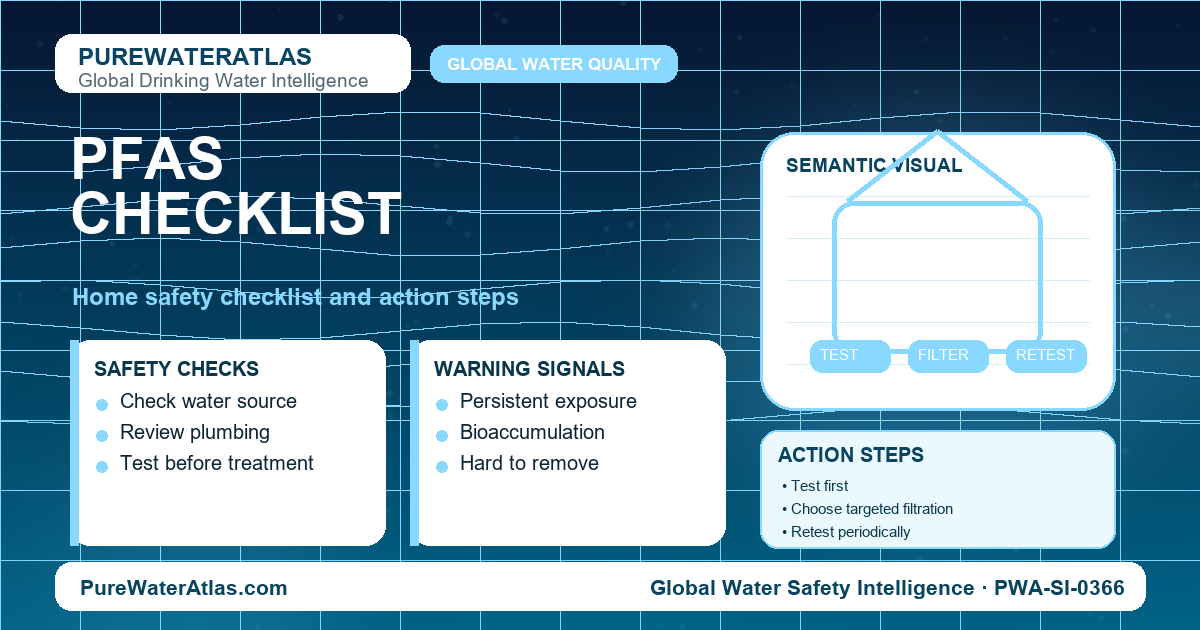 PFAS home safety checklist infographic showing water testing
