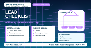 Lead home safety checklist infographic showing water testing
