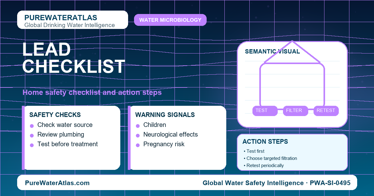 Lead home safety checklist infographic showing water testing