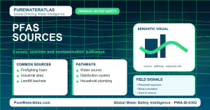 PFAS sources infographic showing contamination pathways