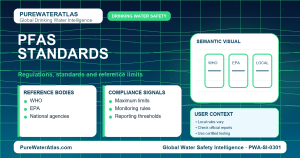 PFAS standards infographic showing reference limits