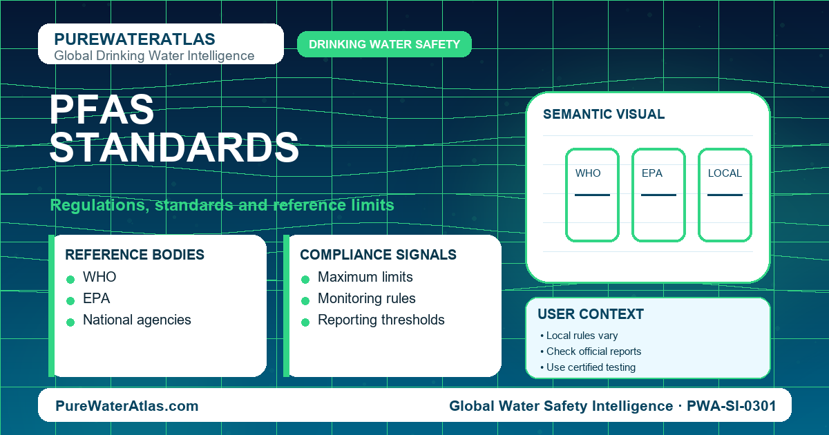 PFAS standards infographic showing reference limits